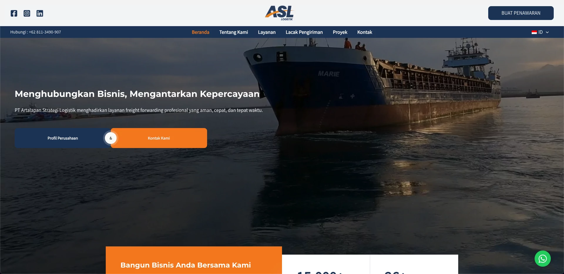 Tampilan beranda ASL Logistik