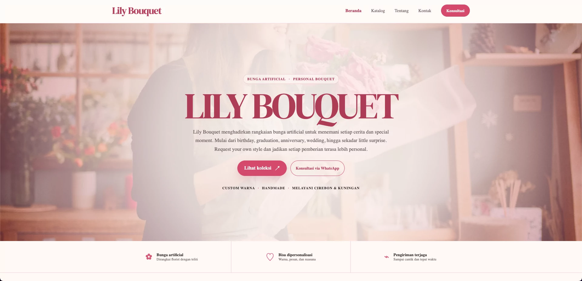 Tampilan landing page Lily Bouquet
