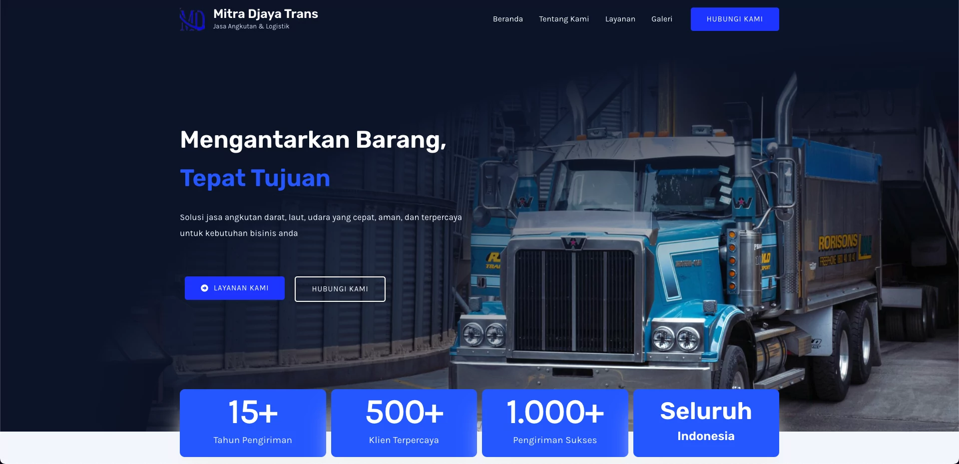 Tampilan beranda Mitra Djaya Trans