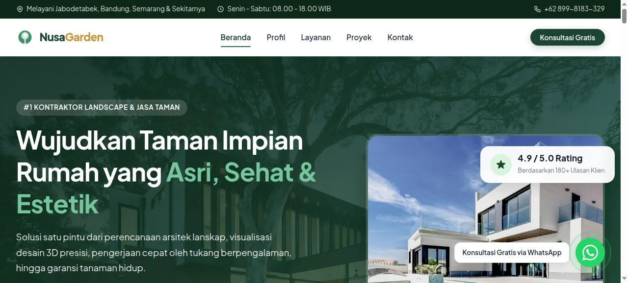 Tampilan landing page NusaGarden