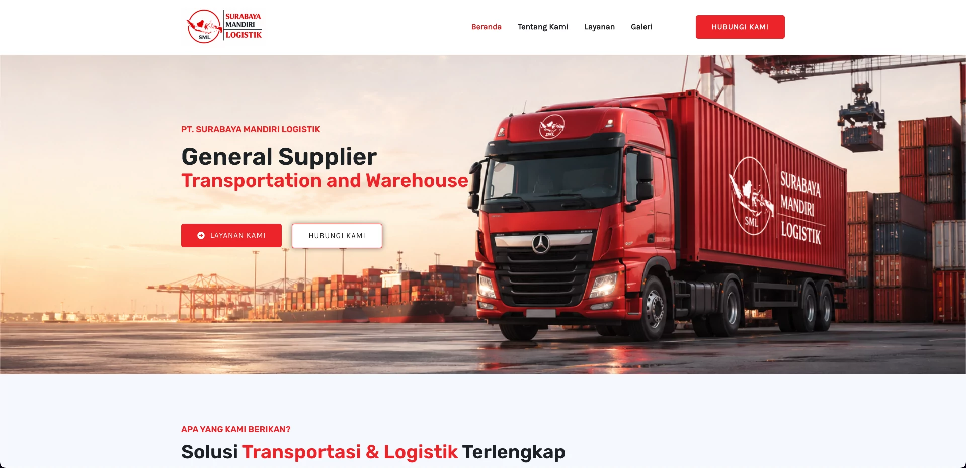 Tampilan beranda Surabaya Mandiri Logistik